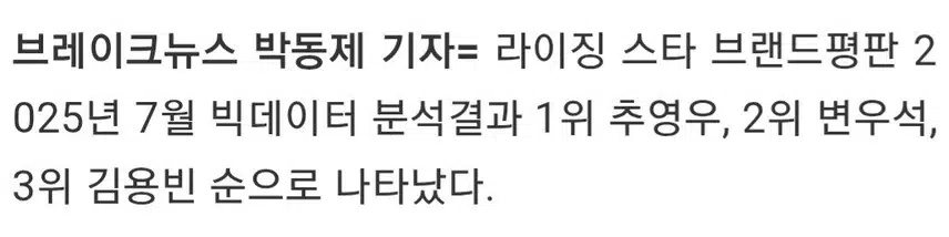 ☘️변우석 2위, 7월 라이징 스타 브랜드평판 
