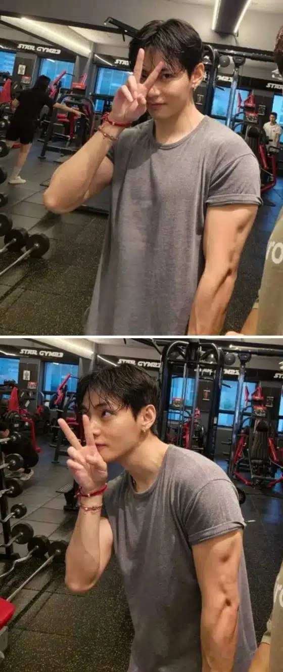 상남자로 변신한 뷔 오늘도 운동 완료 인스타 인증