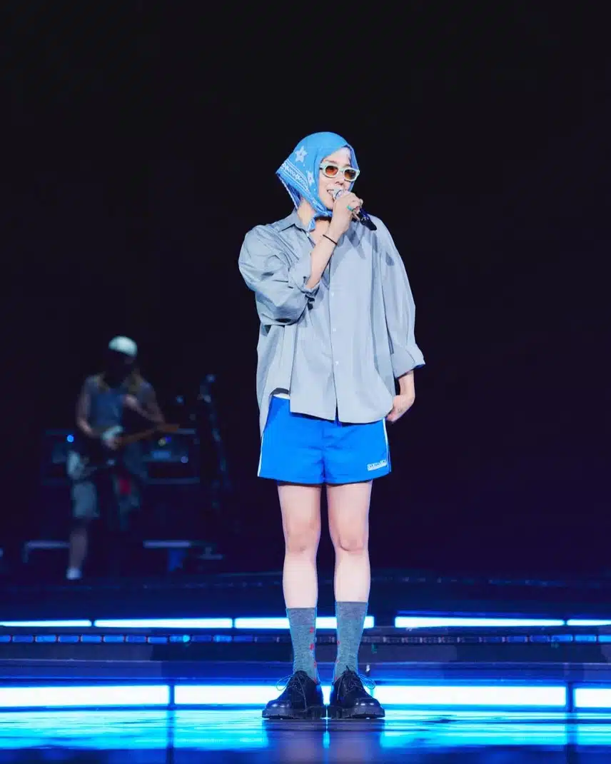 G-Dragon shows off his bojagi fashion even during concert rehearsals.