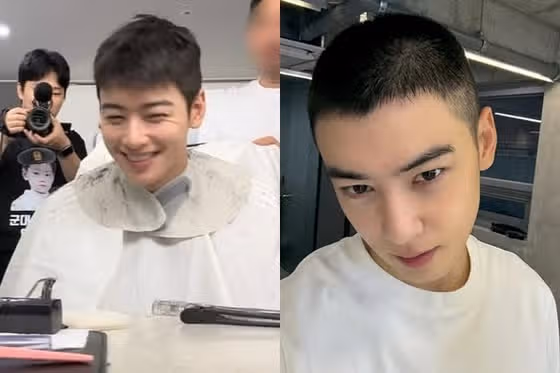 Foto Cha Eun-woo yang terlihat tampan meski kepalanya dicukur
