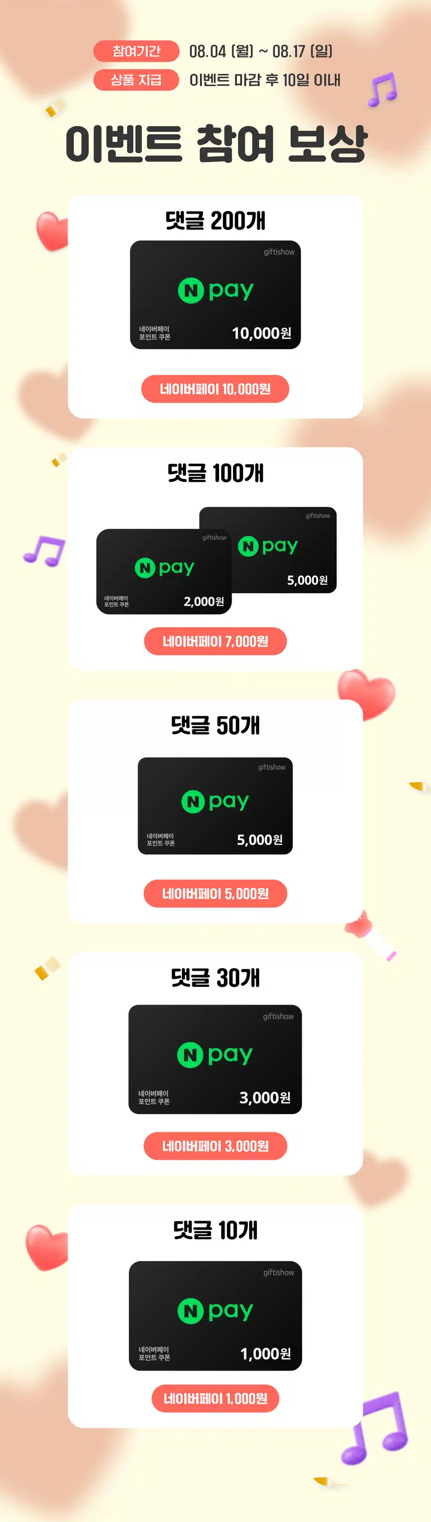 💭[1만원 전원 증정] 댓글만 쓰면 네이버페이 드려요! 팬마음 댓글왕 이벤트 35회차 오픈! (~08/17)