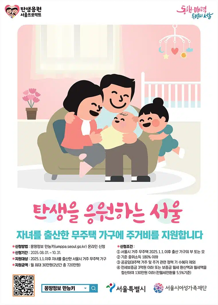 최대 720만 원 받으세요! 무주택 출산가구 주거비 지원