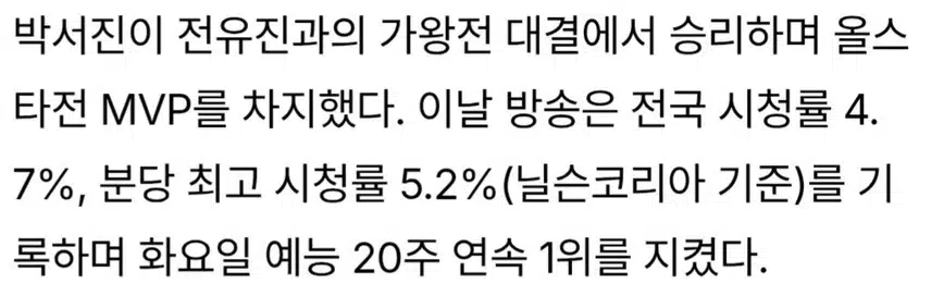 🍒박서진, ‘한일톱텐쇼’ 가왕전 승리.OB팀 6:5 역전 우승 