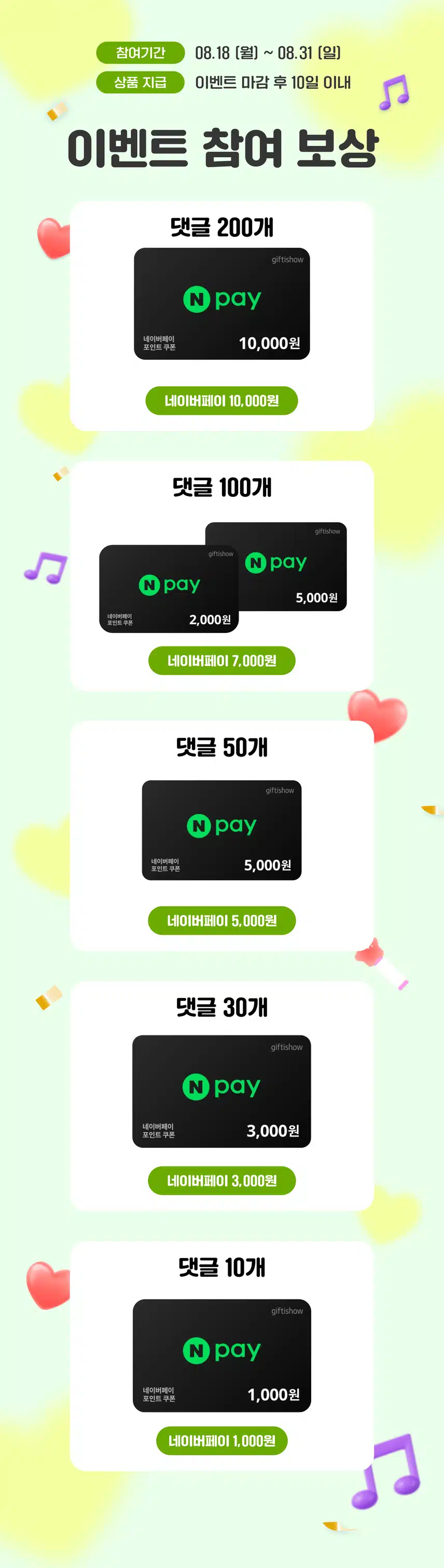 💭[1만원 전원 증정] 댓글만 쓰면 네이버페이 드려요! 팬마음 댓글왕 이벤트 36회차 오픈! (~08/31)