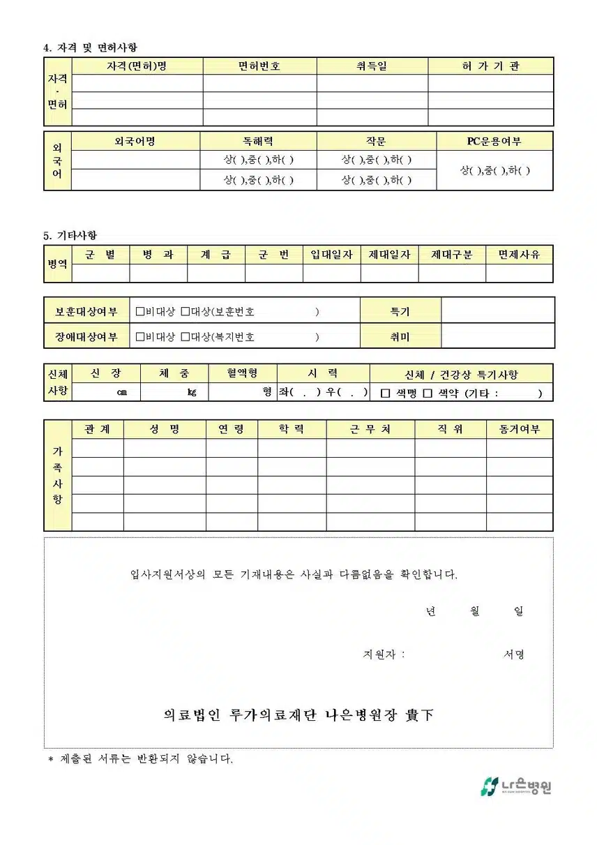 나은병원 2026년 신규간호사 채용 자기소개서 항목 (졸업예정자) [~10/18]